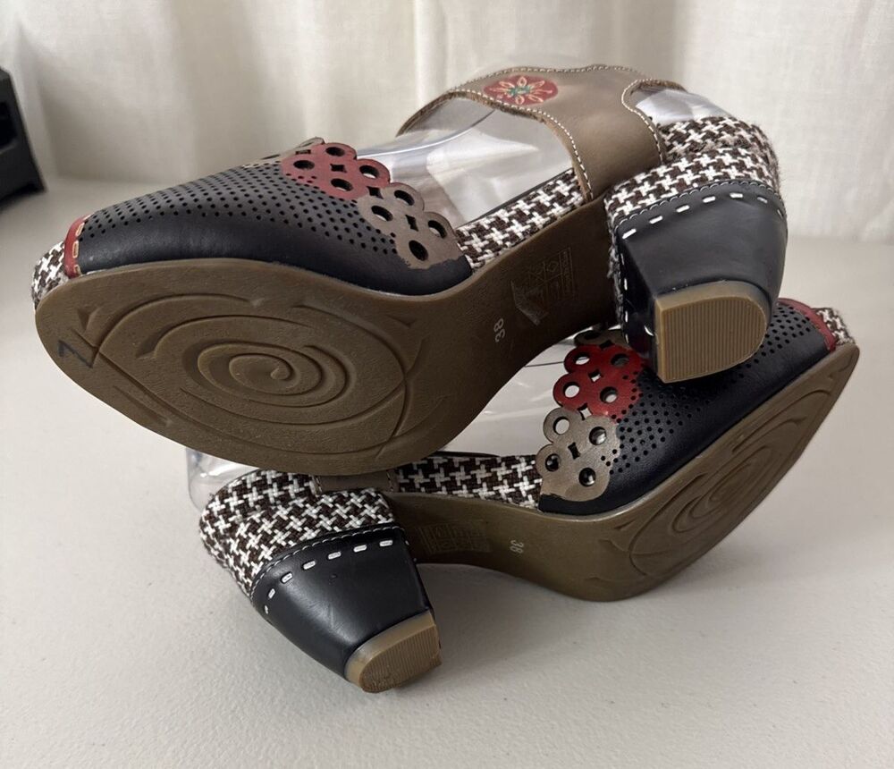 L'Artiste Jive BM Sandals Size 7.5-8 Euro 38 Black Red Tan Boho Retro - Picture 8 of 16